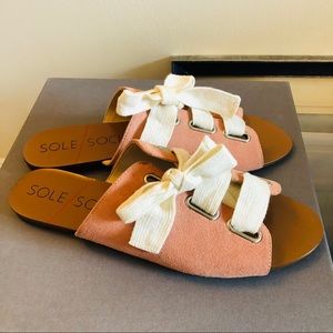 Sole Society Suede Lace-Up Sandals - Coral Dust